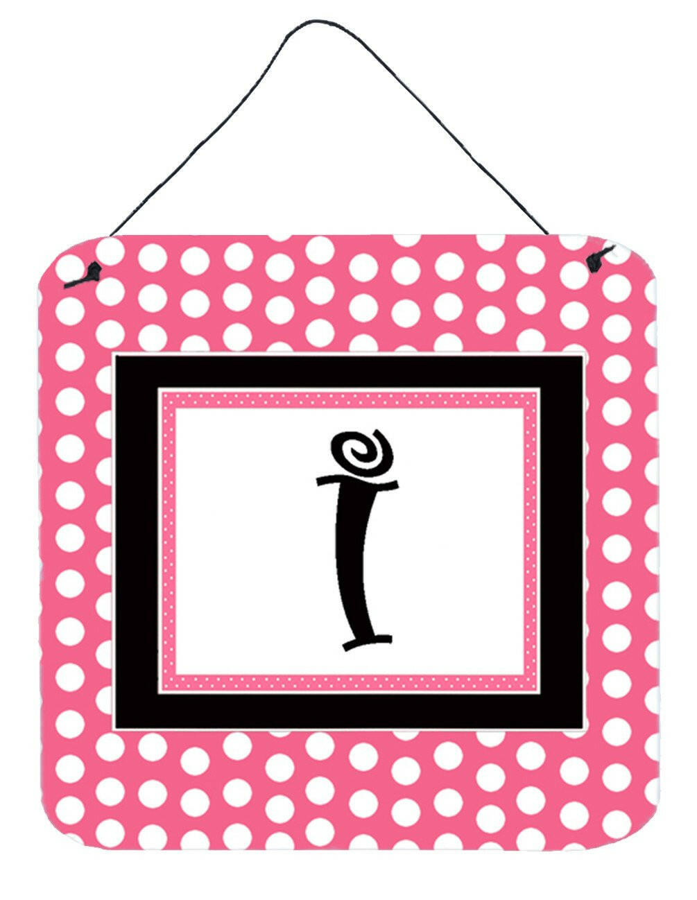 Letter I Initial  - Pink Black Polka Dots Wall or Door Hanging Prints by Caroline&#39;s Treasures