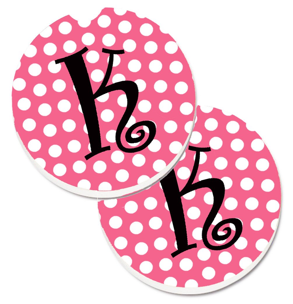Letter K Monogram - Pink Black Polka Dots Set of 2 Cup Holder Car Coasters CJ1001-KCARC by Caroline&#39;s Treasures