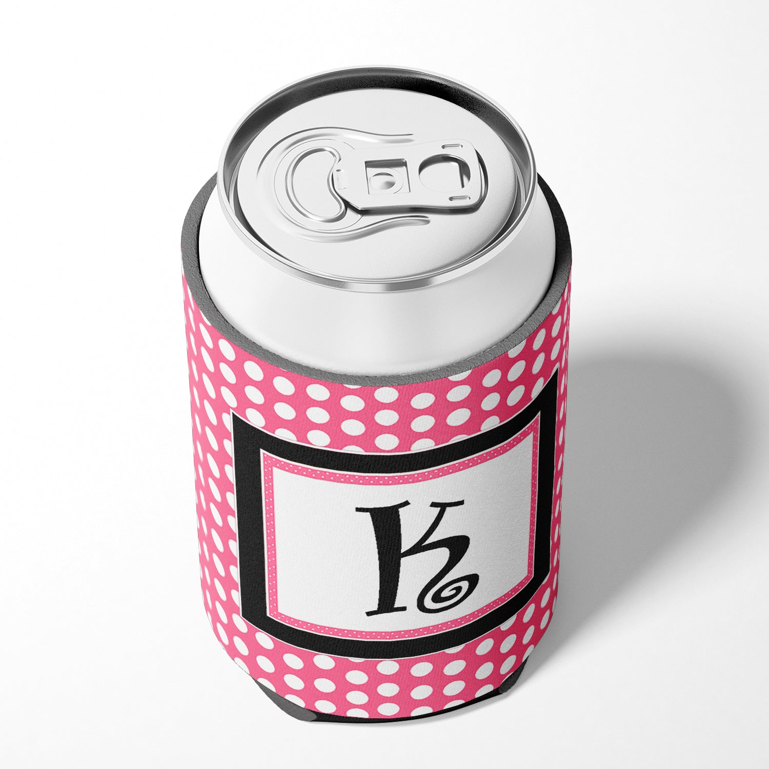 Letter K Initial Monogram - Pink Black Polka Dots Can or Bottle Beverage Insulator Hugger.