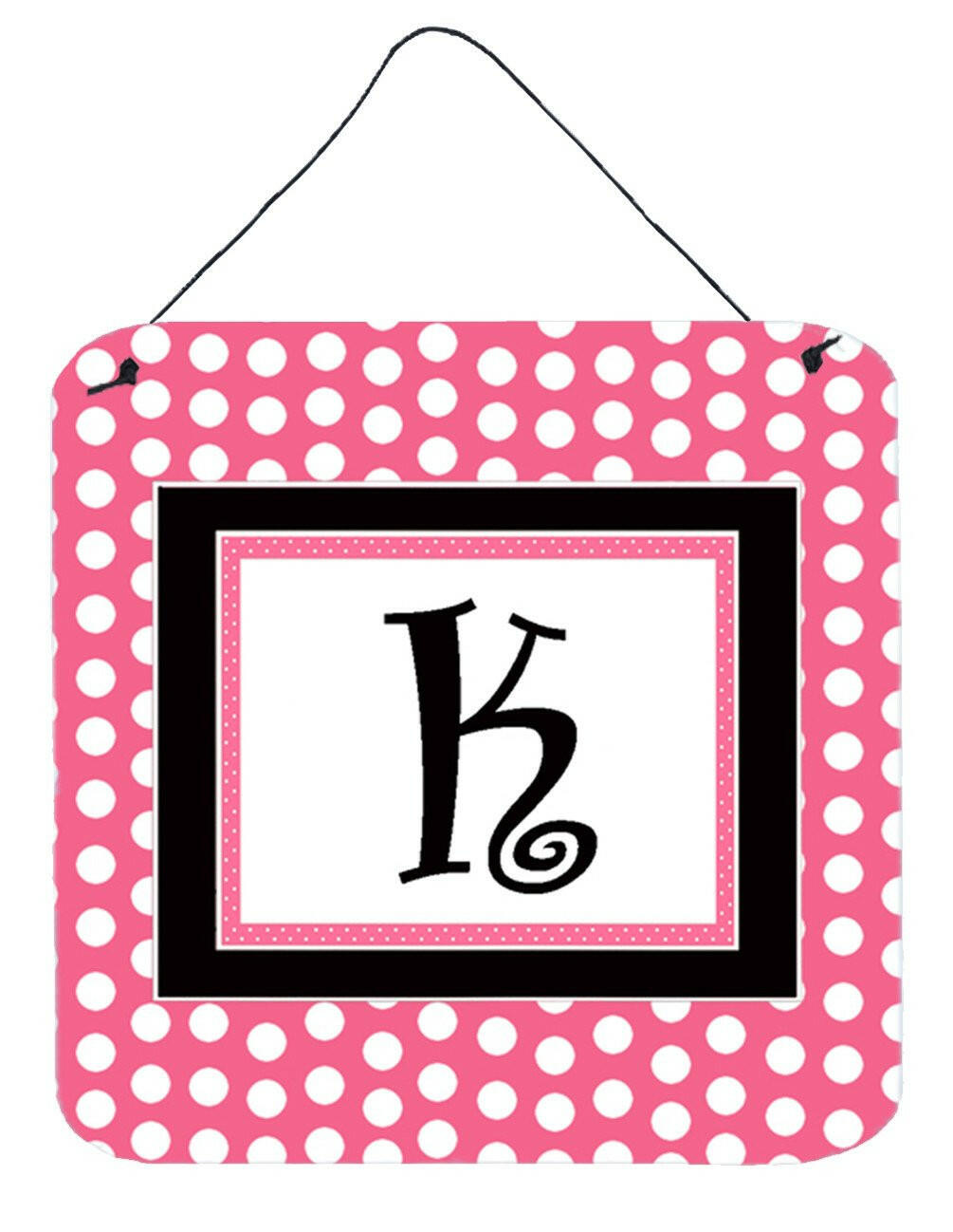 Letter K Initial  - Pink Black Polka Dots Wall or Door Hanging Prints by Caroline&#39;s Treasures