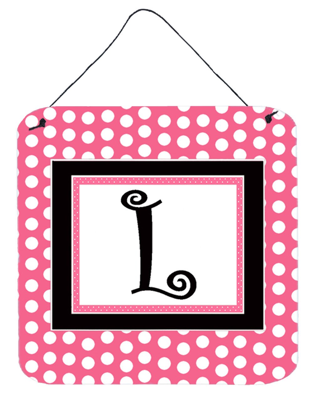 Letter L Initial  - Pink Black Polka Dots Wall or Door Hanging Prints by Caroline's Treasures
