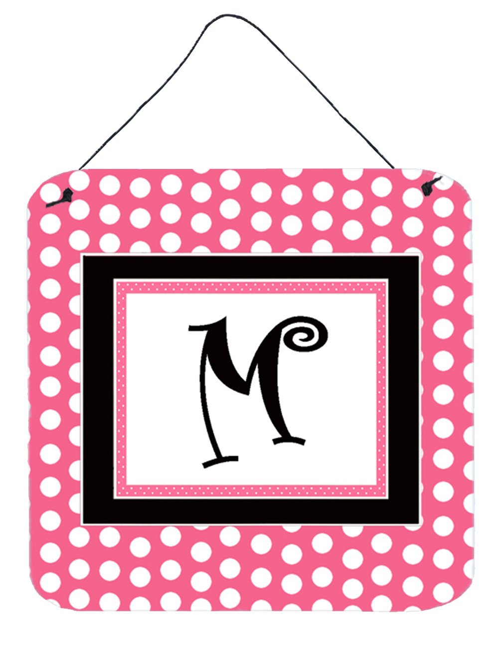 Letter M Initial  - Pink Black Polka Dots Wall or Door Hanging Prints by Caroline&#39;s Treasures