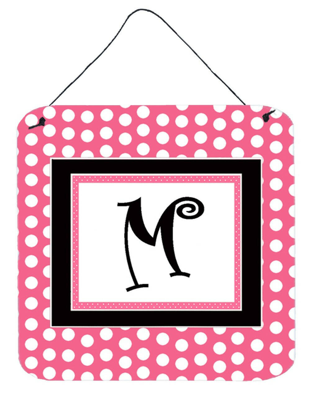Letter M Initial  - Pink Black Polka Dots Wall or Door Hanging Prints by Caroline's Treasures