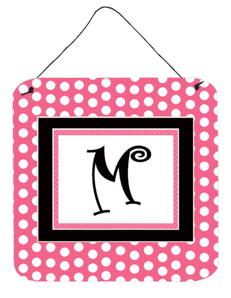 Letter M Initial  - Pink Black Polka Dots Wall or Door Hanging Prints by Caroline's Treasures