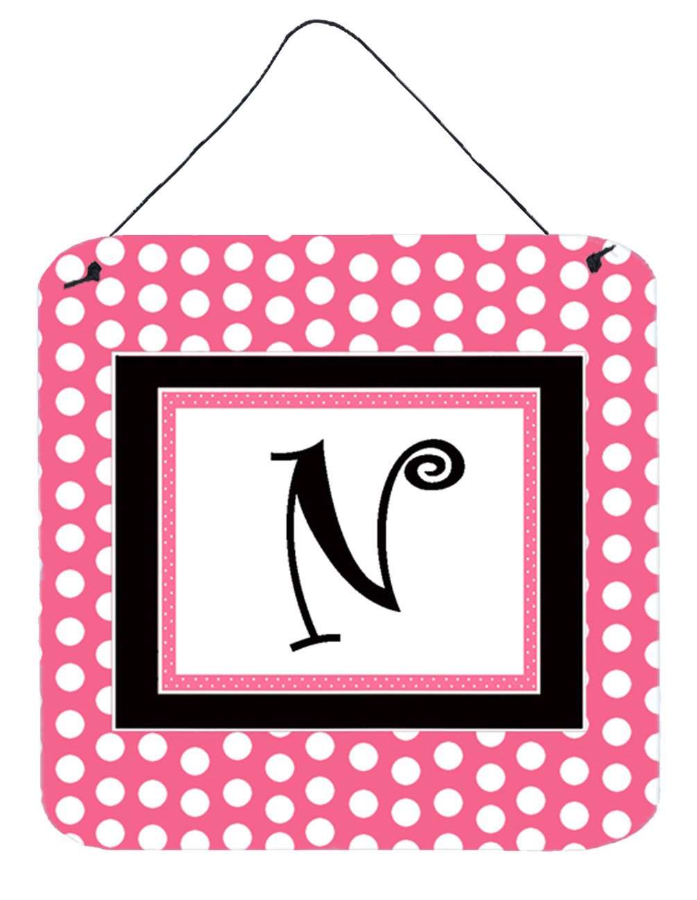 Letter N Initial  - Pink Black Polka Dots Wall or Door Hanging Prints by Caroline's Treasures