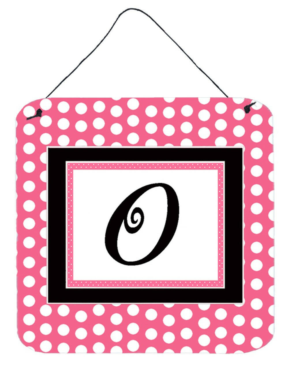 Letter O Initial  - Pink Black Polka Dots Wall or Door Hanging Prints by Caroline&#39;s Treasures