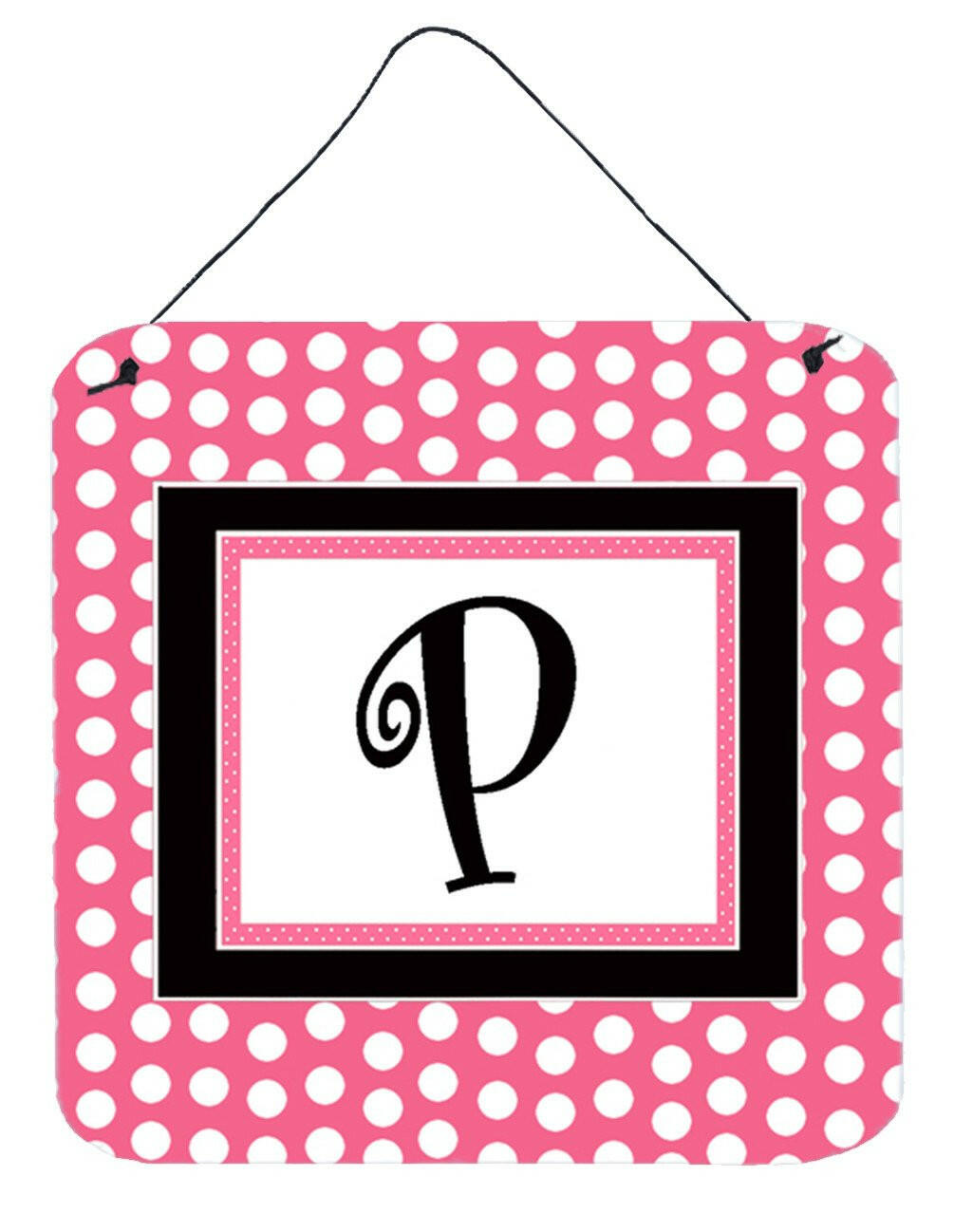 Letter P Initial  - Pink Black Polka Dots Wall or Door Hanging Prints by Caroline&#39;s Treasures
