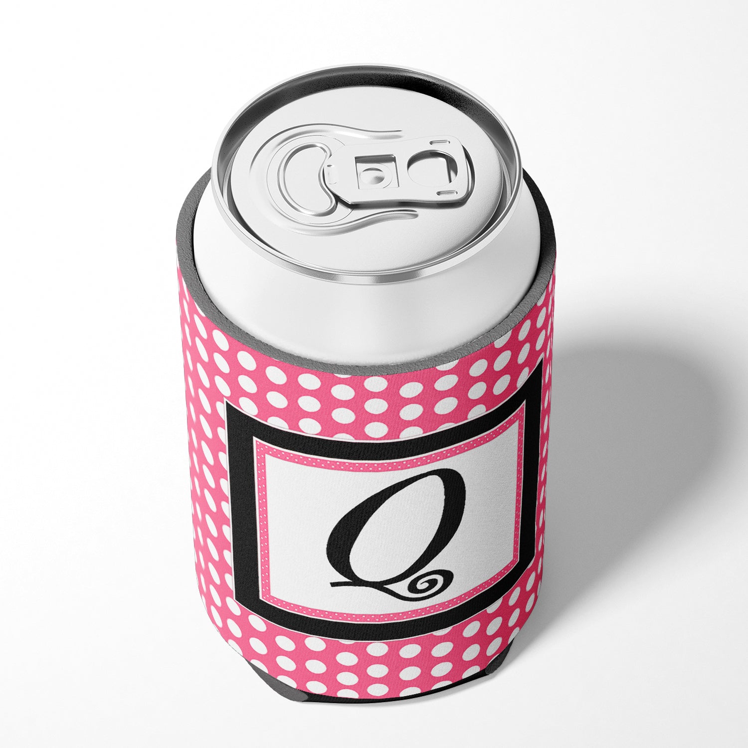 Letter Q Initial Monogram - Pink Black Polka Dots Can or Bottle Beverage Insulator Hugger.