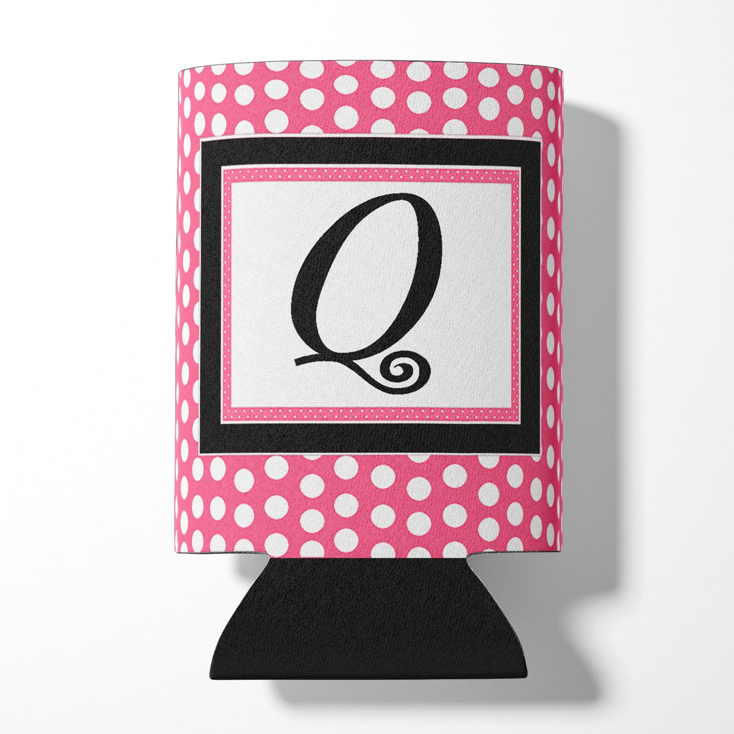 Letter Q Initial Monogram - Pink Black Polka Dots Can or Bottle Beverage Insulator Hugger