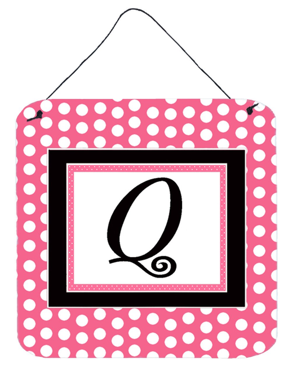 Letter Q Initial  - Pink Black Polka Dots Wall or Door Hanging Prints by Caroline's Treasures