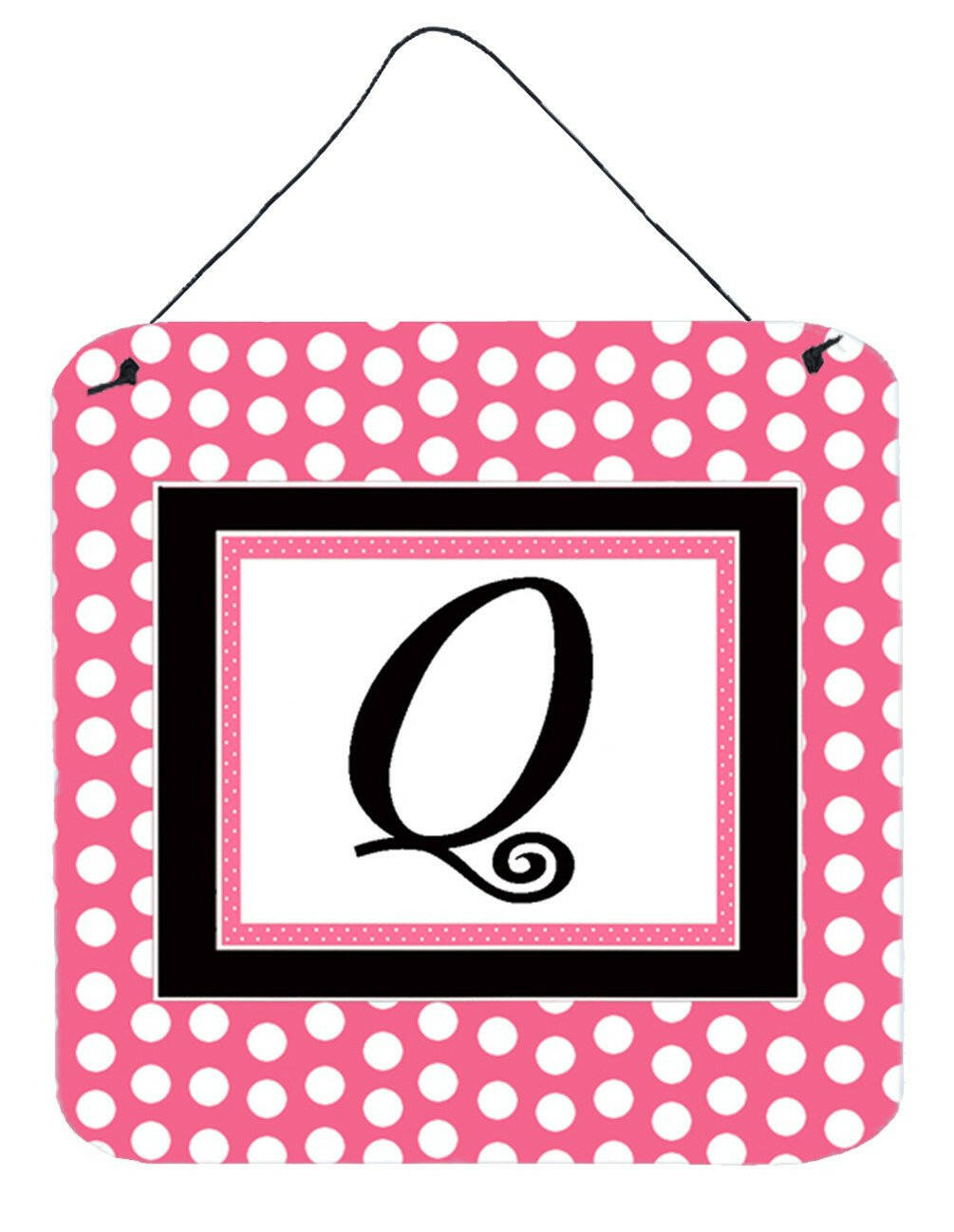 Letter Q Initial  - Pink Black Polka Dots Wall or Door Hanging Prints by Caroline&#39;s Treasures