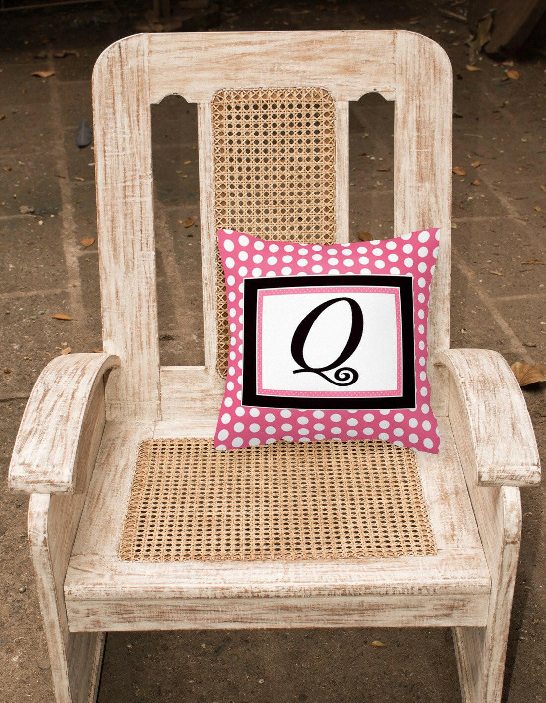 Letter Q Initial Monogram Pink Black Polka Dots Decorative Canvas Fabric Pillow - the-store.com