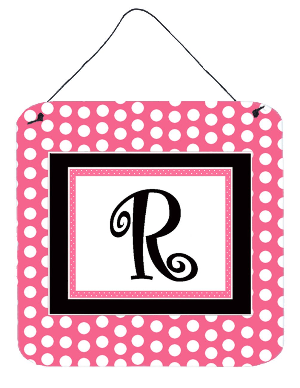 Letter R Initial  - Pink Black Polka Dots Wall or Door Hanging Prints by Caroline's Treasures