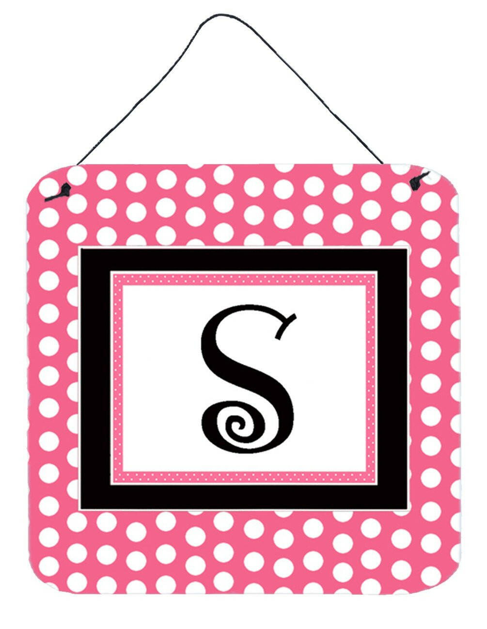 Letter S Initial  - Pink Black Polka Dots Wall or Door Hanging Prints by Caroline&#39;s Treasures