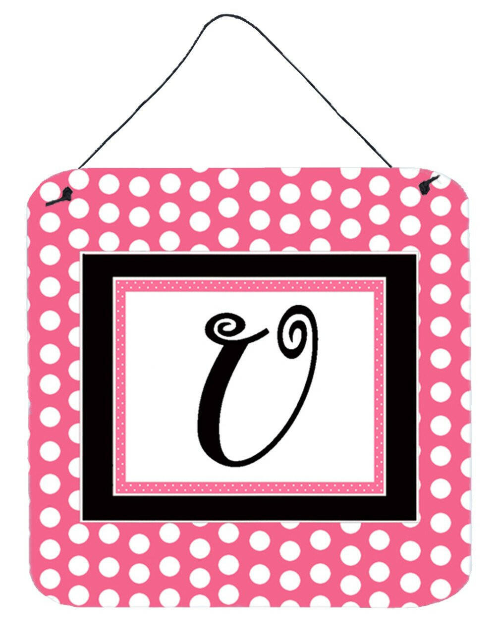 Letter U Initial  - Pink Black Polka Dots Wall or Door Hanging Prints by Caroline's Treasures