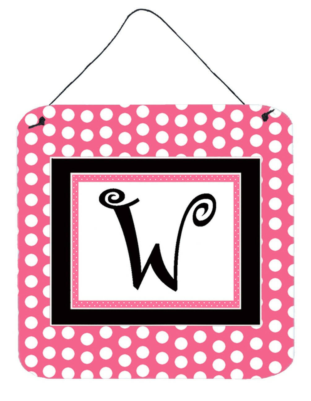Letter W Initial  - Pink Black Polka Dots Wall or Door Hanging Prints by Caroline&#39;s Treasures