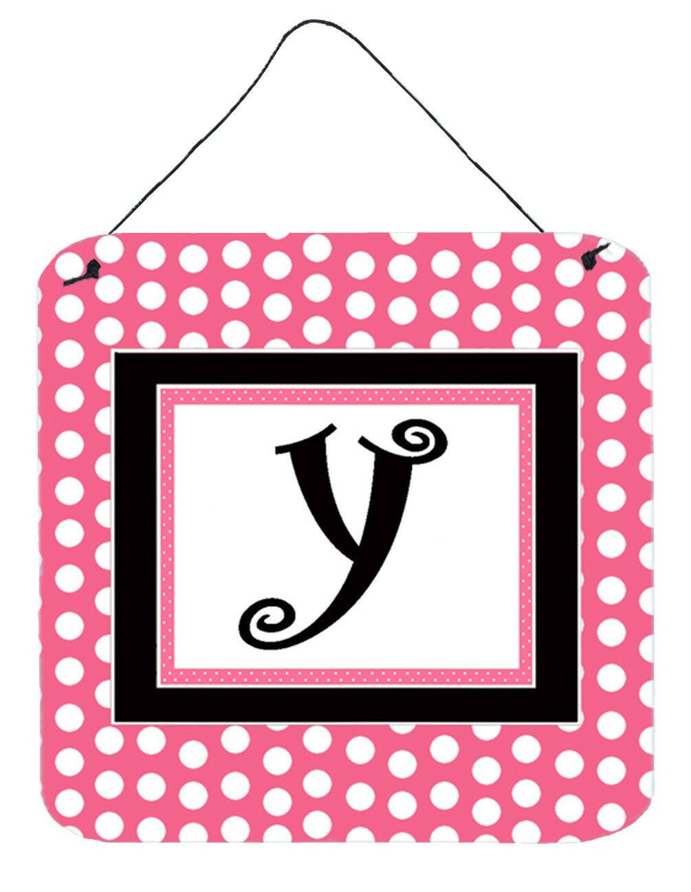Letter Y Initial  - Pink Black Polka Dots Wall or Door Hanging Prints by Caroline&#39;s Treasures
