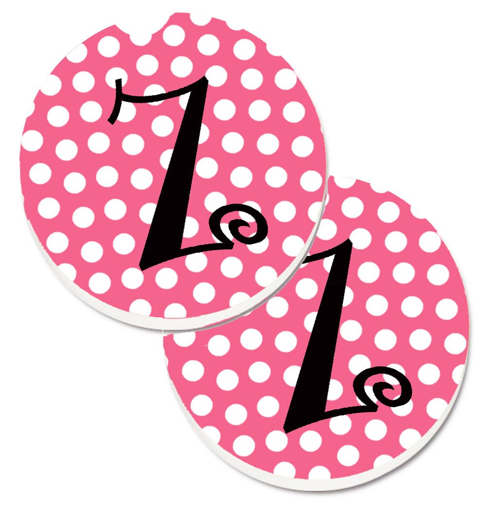 Letter Z Monogram - Pink Black Polka Dots Set of 2 Cup Holder Car Coasters CJ1001-ZCARC by Caroline&#39;s Treasures