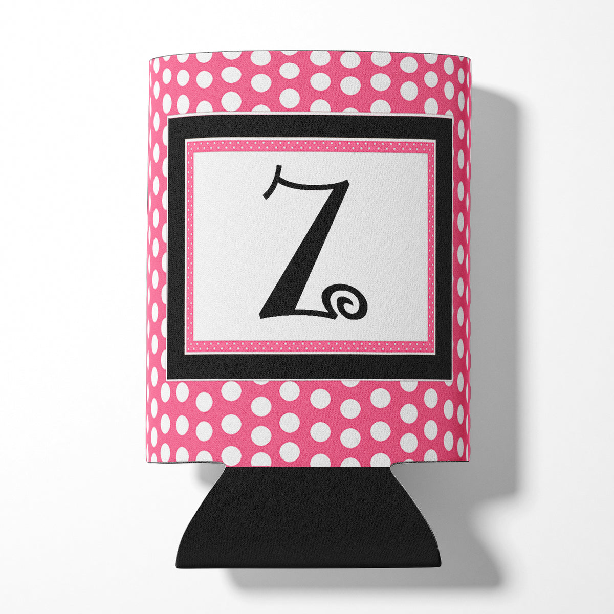 Letter Z Initial Monogram - Pink Black Polka Dots Can or Bottle Beverage Insulator Hugger.