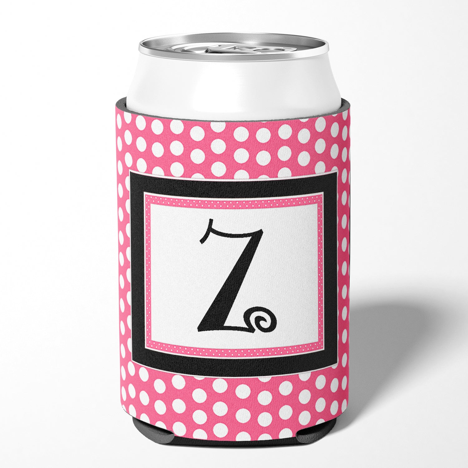 Letter Z Initial Monogram - Pink Black Polka Dots Can or Bottle Beverage Insulator Hugger