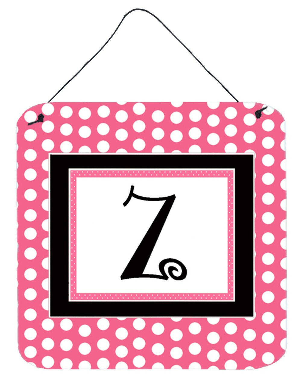 Letter Z Initial  - Pink Black Polka Dots Wall or Door Hanging Prints by Caroline&#39;s Treasures