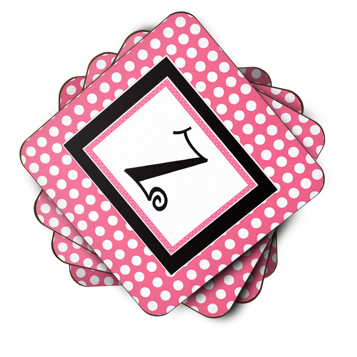 Set of 4 Monogram - Pink Black Polka Dots Foam Coasters Initial Letter Z - the-store.com