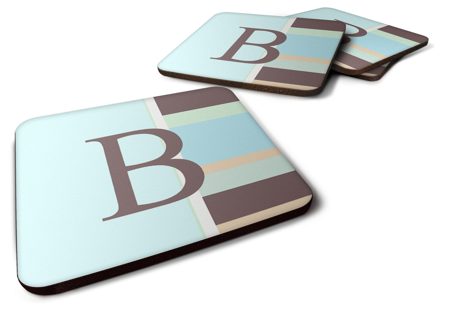 Set of 4 Monogram - Blue Stripes Foam Coasters Initial Letter B - the-store.com