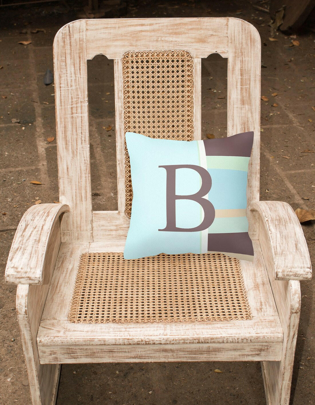 Letter B Initial Monogram - Blue Stripes Decorative   Canvas Fabric Pillow - the-store.com