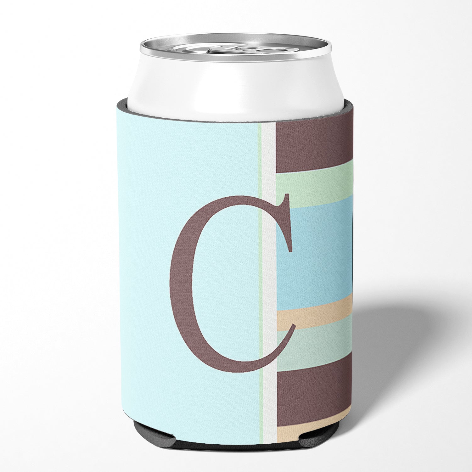 Letter C Initial Monogram - Blue Stripes Can or Bottle Beverage Insulator Hugger