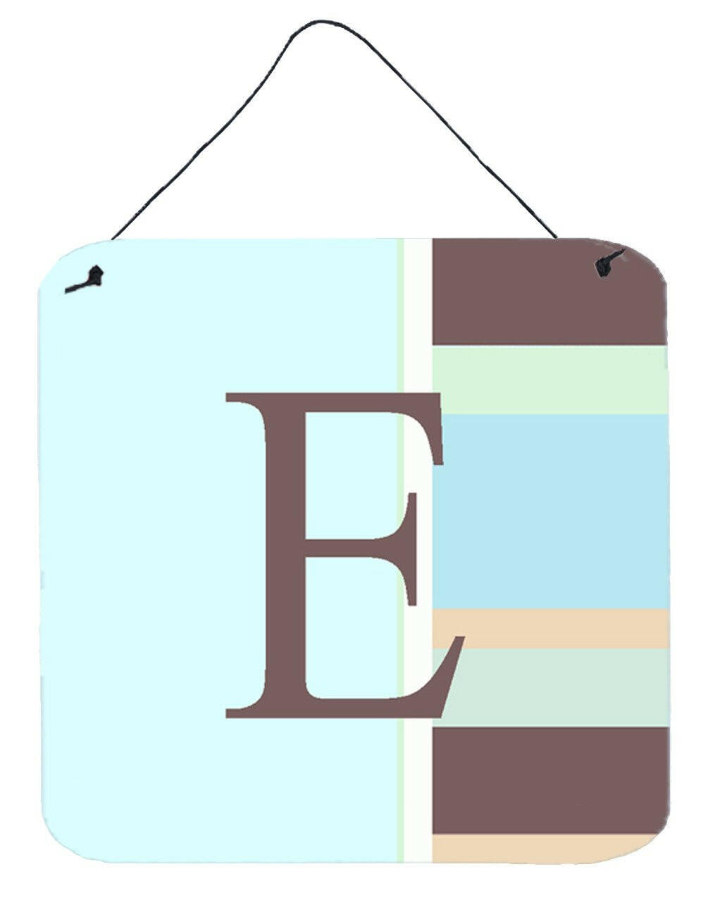 Letter E Initial Monogram - Blue Stripes Wall or Door Hanging Prints by Caroline's Treasures