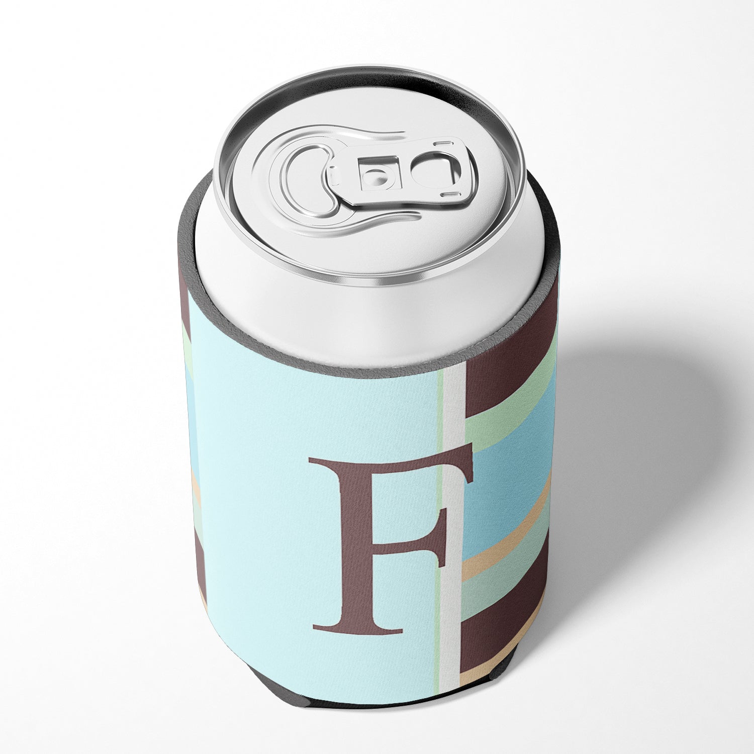Letter F Initial Monogram - Blue Stripes Can or Bottle Beverage Insulator Hugger.