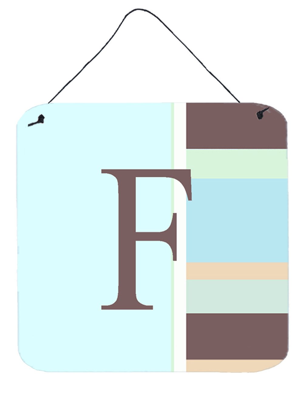 Letter F Initial Monogram - Blue Stripes Wall or Door Hanging Prints by Caroline&#39;s Treasures