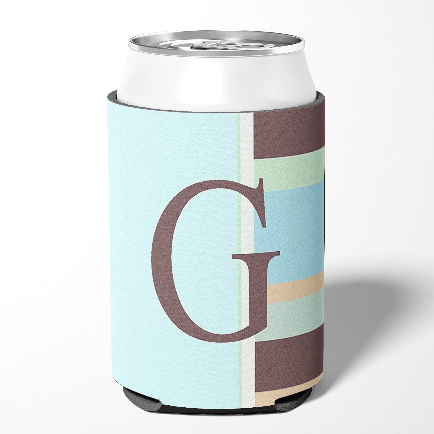 Letter G Initial Monogram - Blue Stripes Can or Bottle Beverage Insulator Hugger.