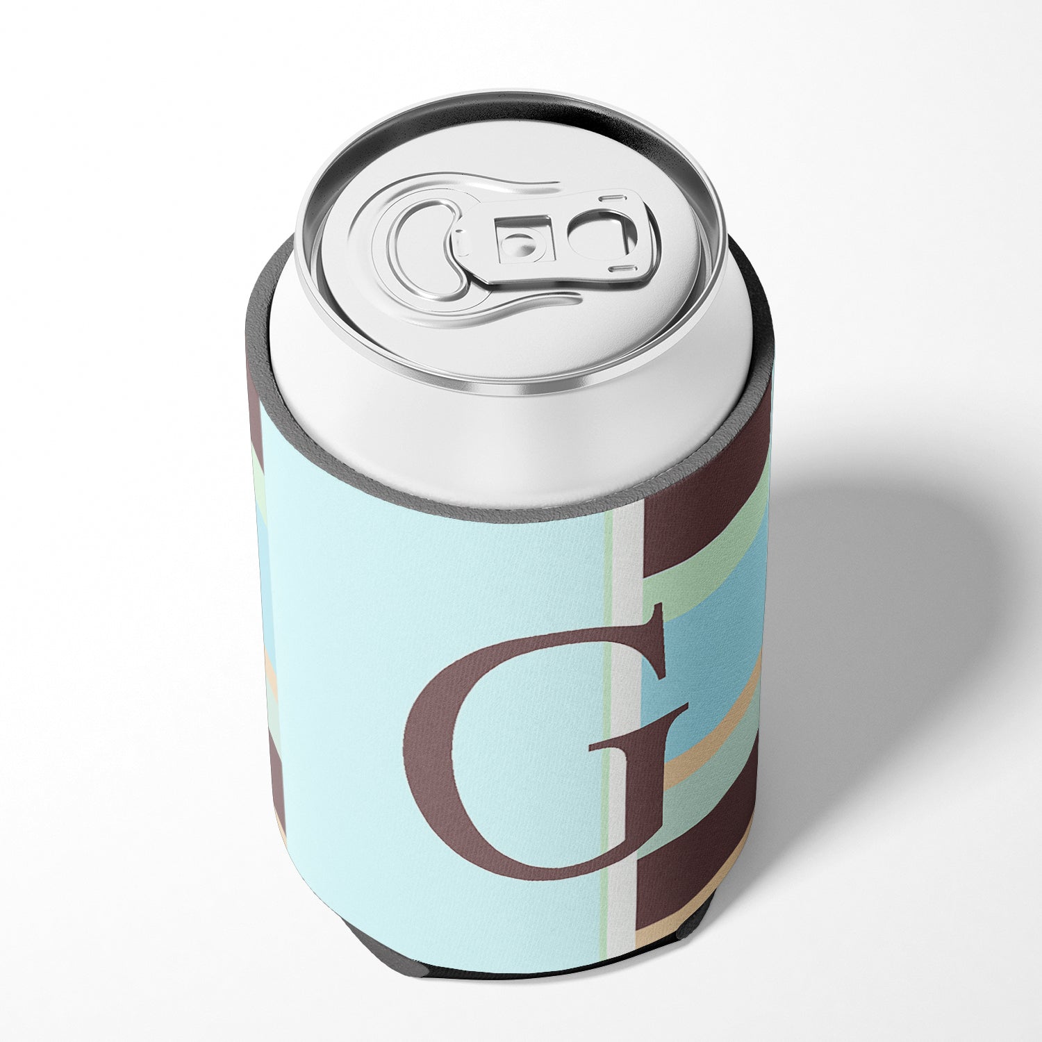 Letter G Initial Monogram - Blue Stripes Can or Bottle Beverage Insulator Hugger