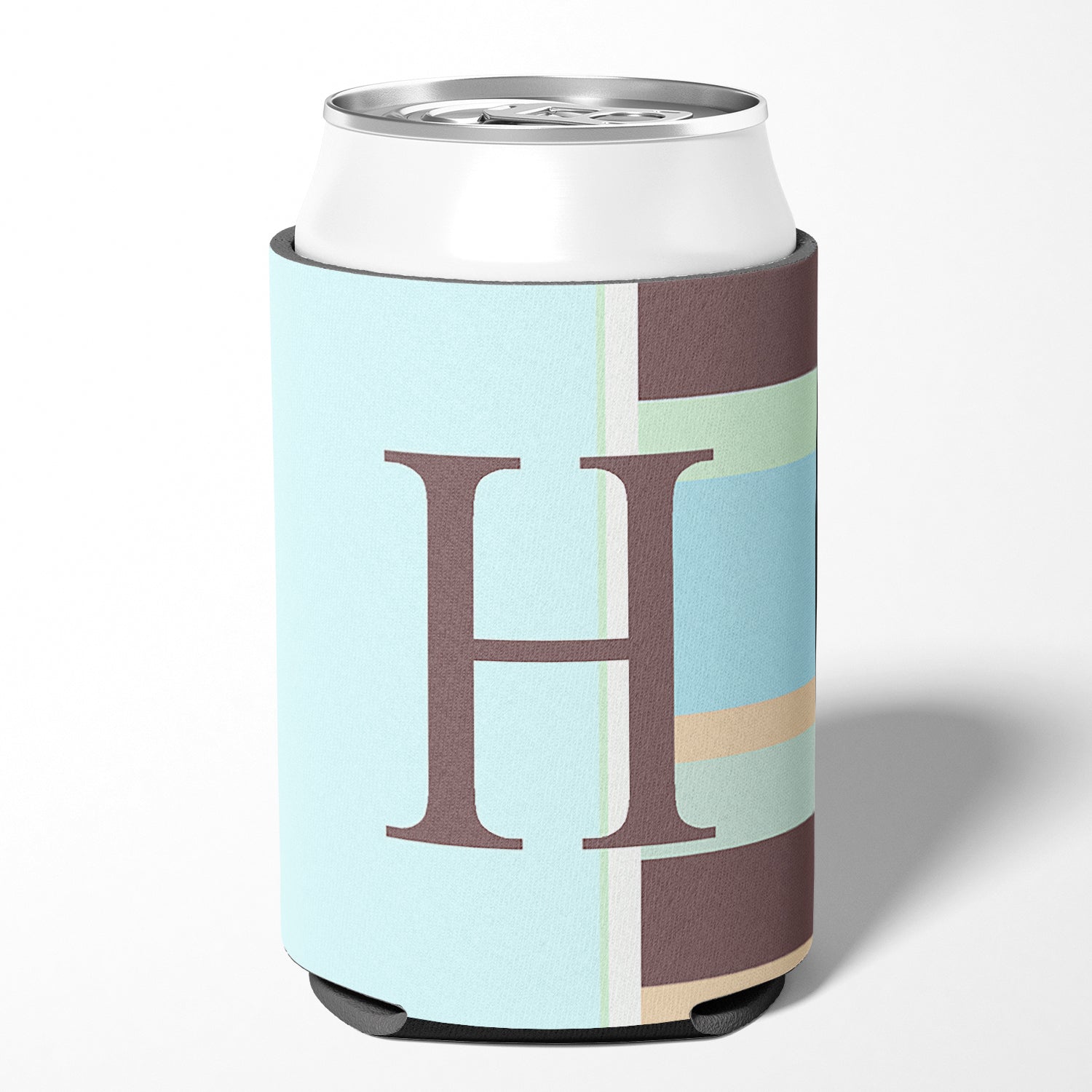 Letter H Initial Monogram - Blue Stripes Can or Bottle Beverage Insulator Hugger.