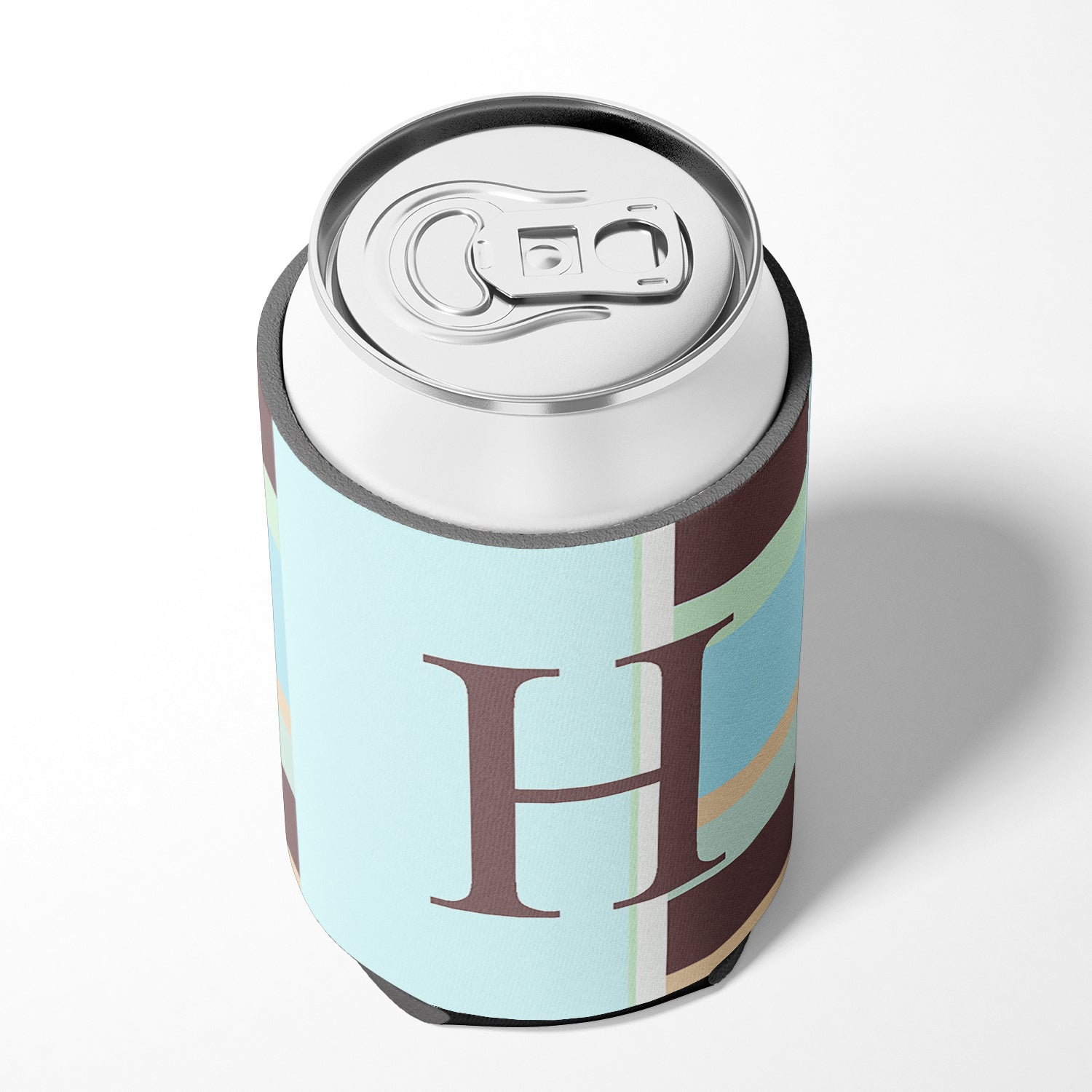 Letter H Initial Monogram - Blue Stripes Can or Bottle Beverage Insulator Hugger