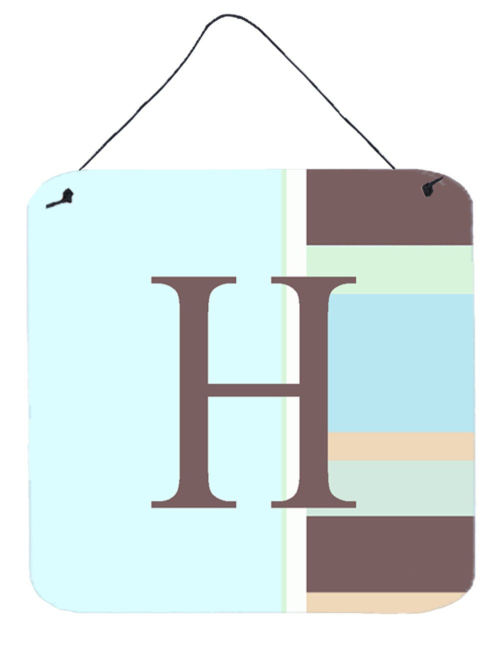 Letter H Initial Monogram - Blue Stripes Wall or Door Hanging Prints by Caroline's Treasures