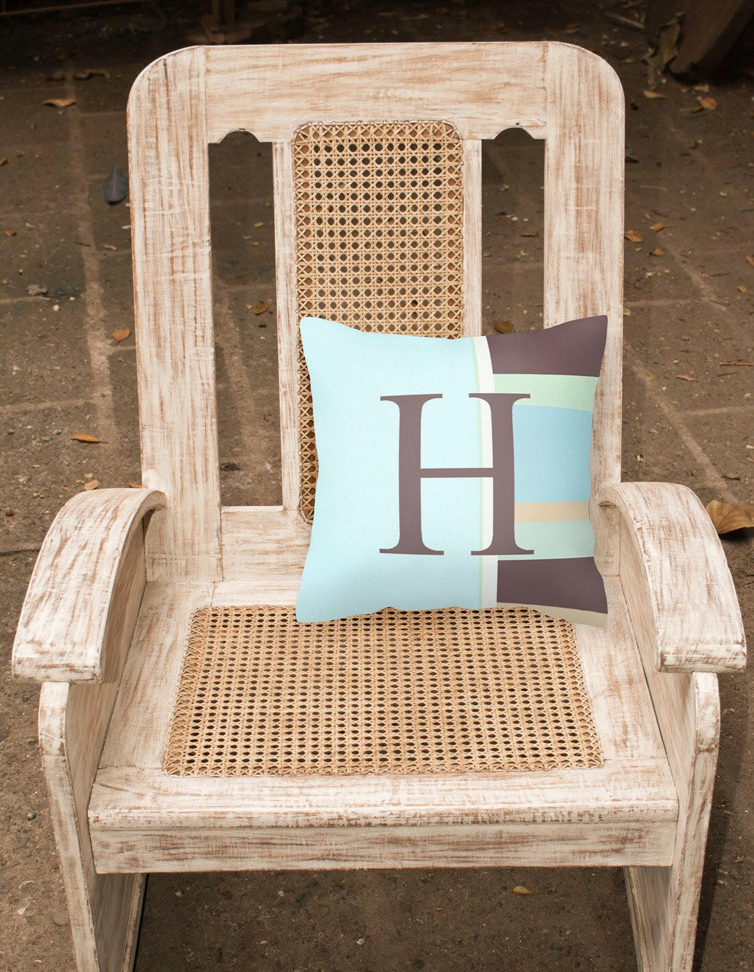 Letter H Initial Monogram - Blue Stripes Decorative   Canvas Fabric Pillow - the-store.com