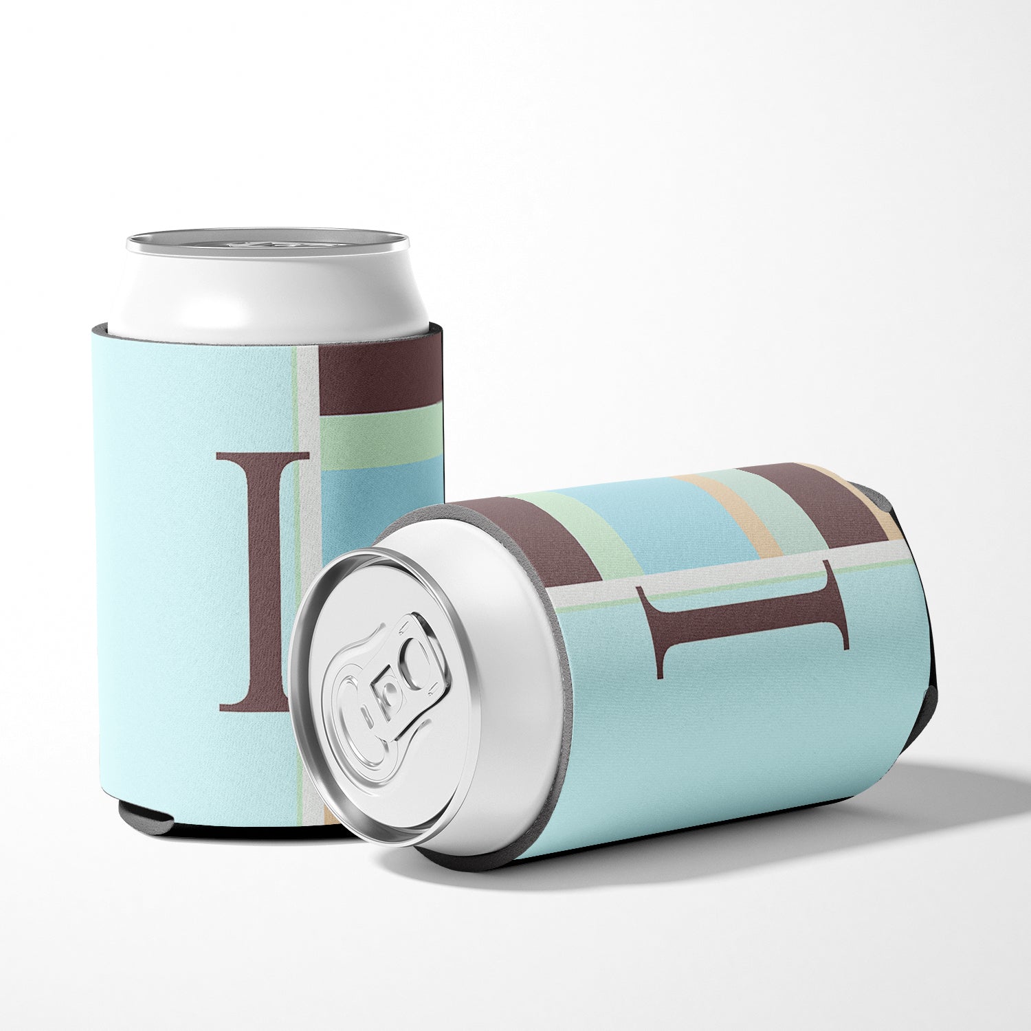 Lettre I Initial Monogram - Blue Stripes Can or Bottle Beverage Insulator Hugger