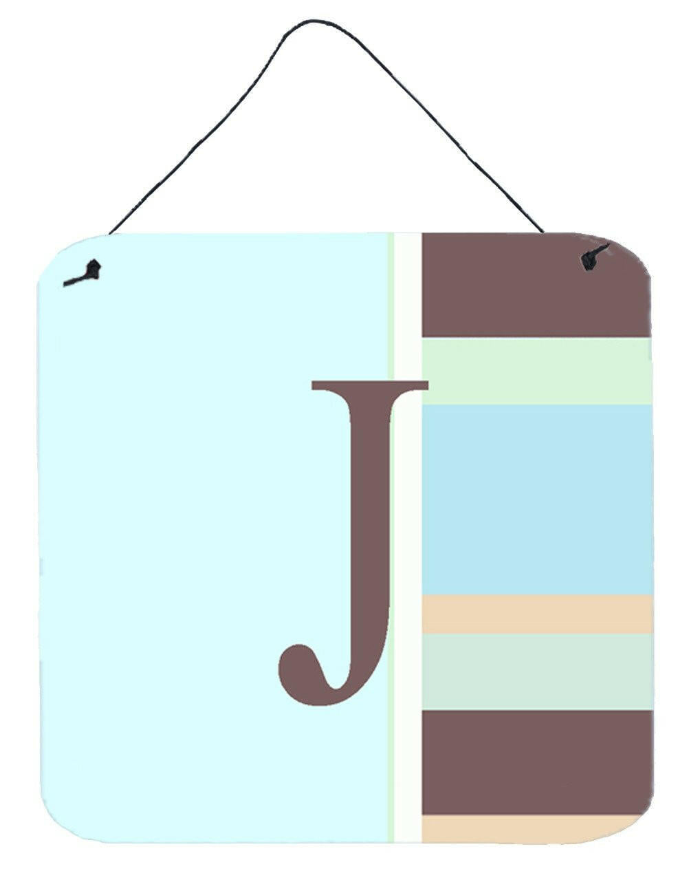 Letter J Initial Monogram - Blue Stripes Wall or Door Hanging Prints by Caroline&#39;s Treasures