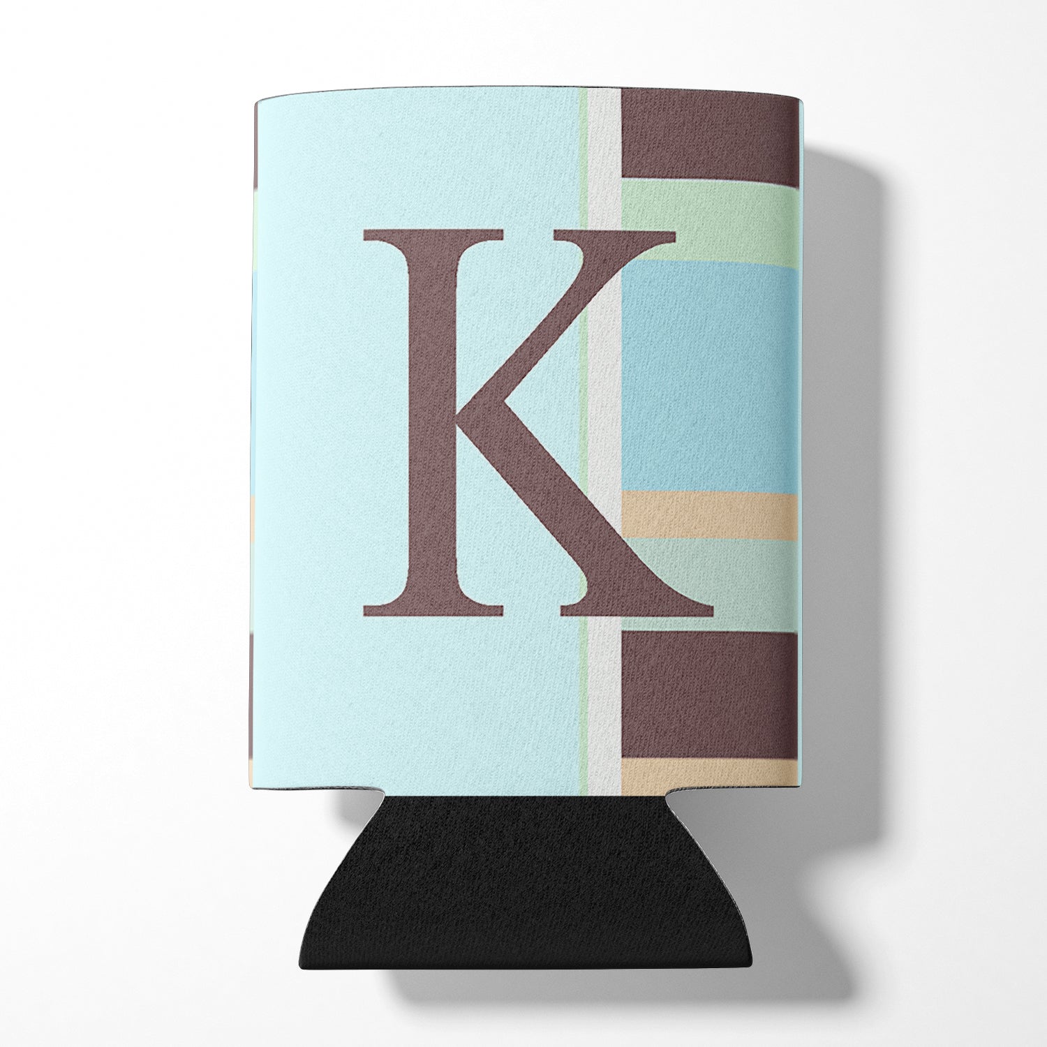 Letter K Initial Monogram - Blue Stripes Can or Bottle Beverage Insulator Hugger.