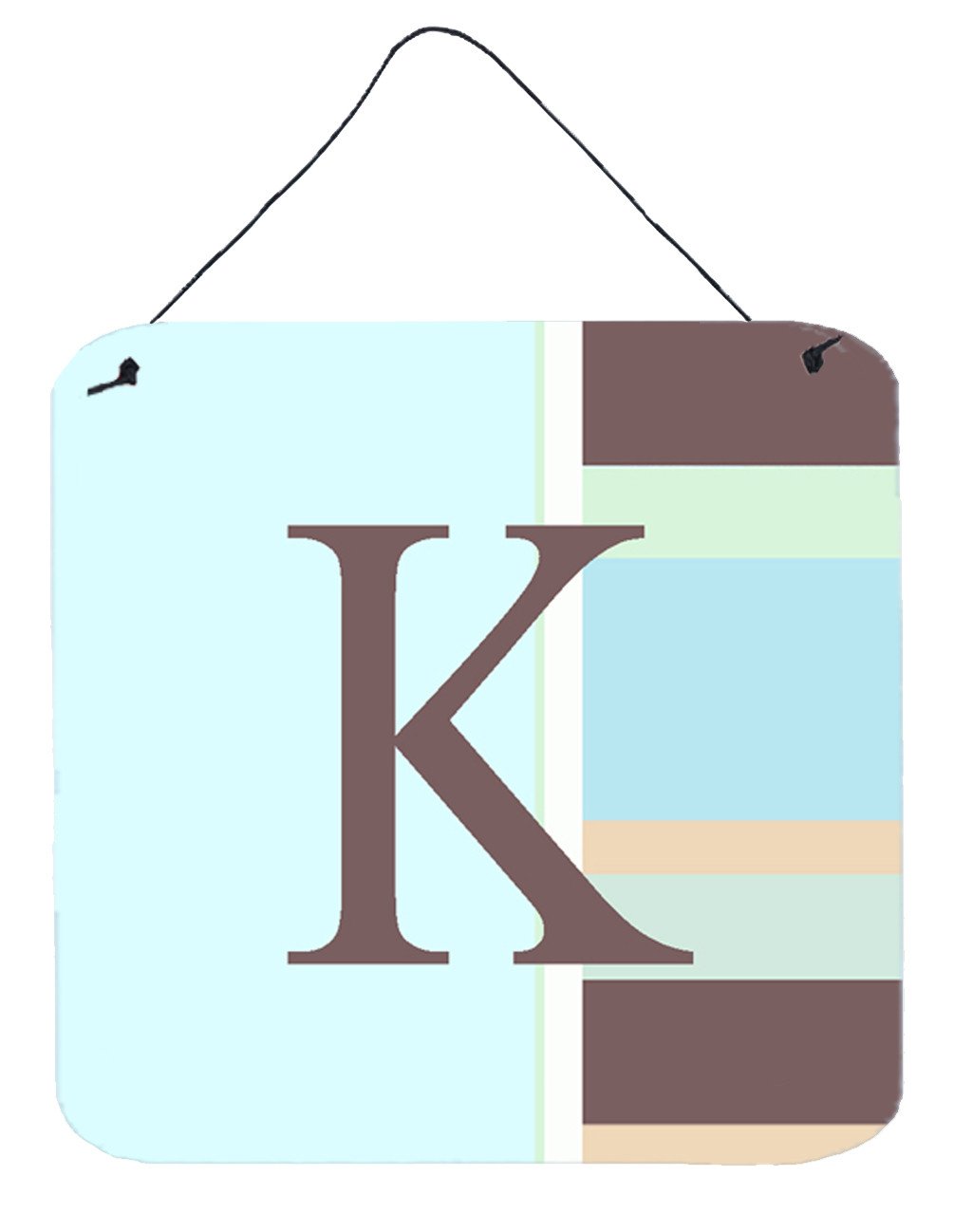 Letter K Initial Monogram - Blue Stripes Wall or Door Hanging Prints by Caroline&#39;s Treasures