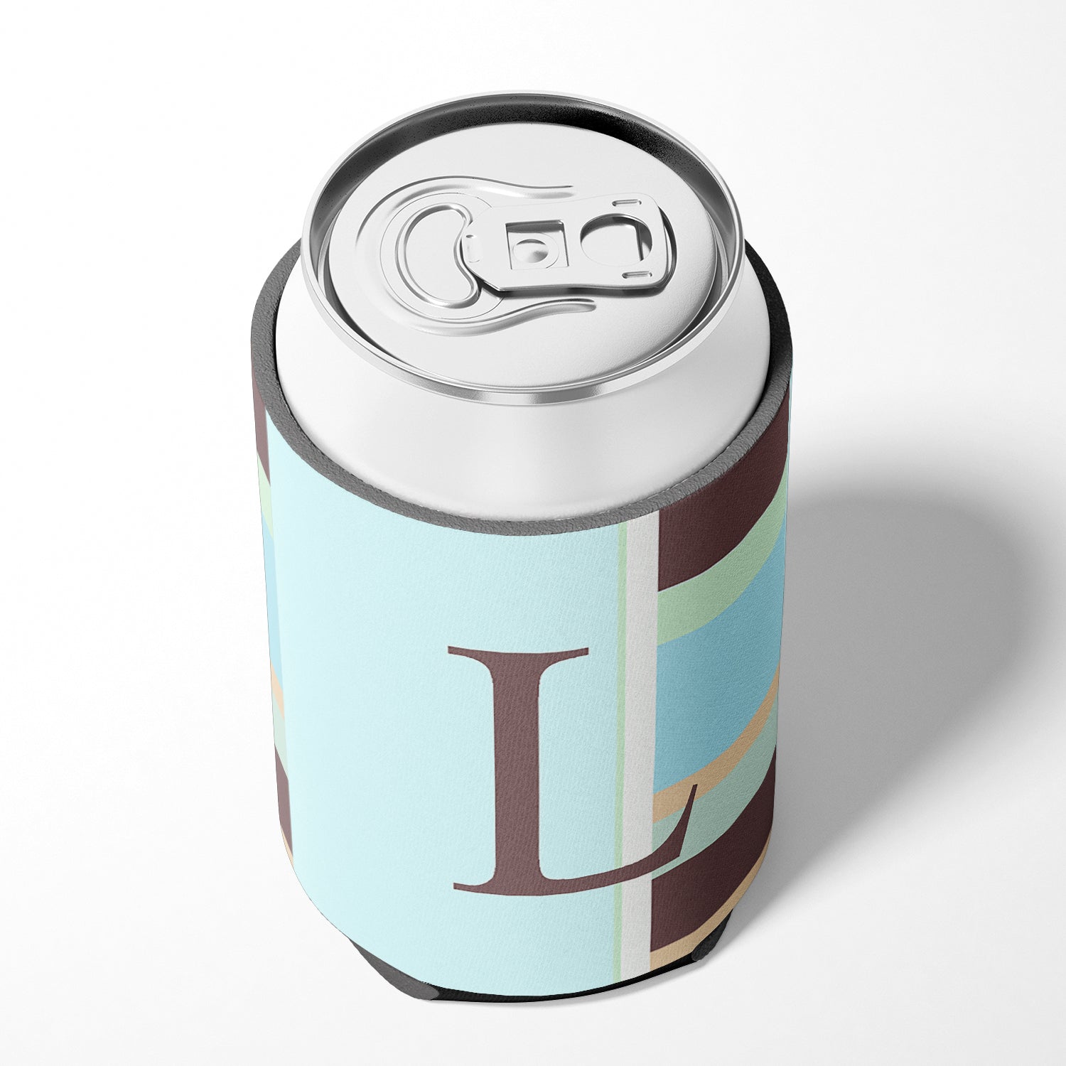 Letter L Initial Monogram - Blue Stripes Can or Bottle Beverage Insulator Hugger.