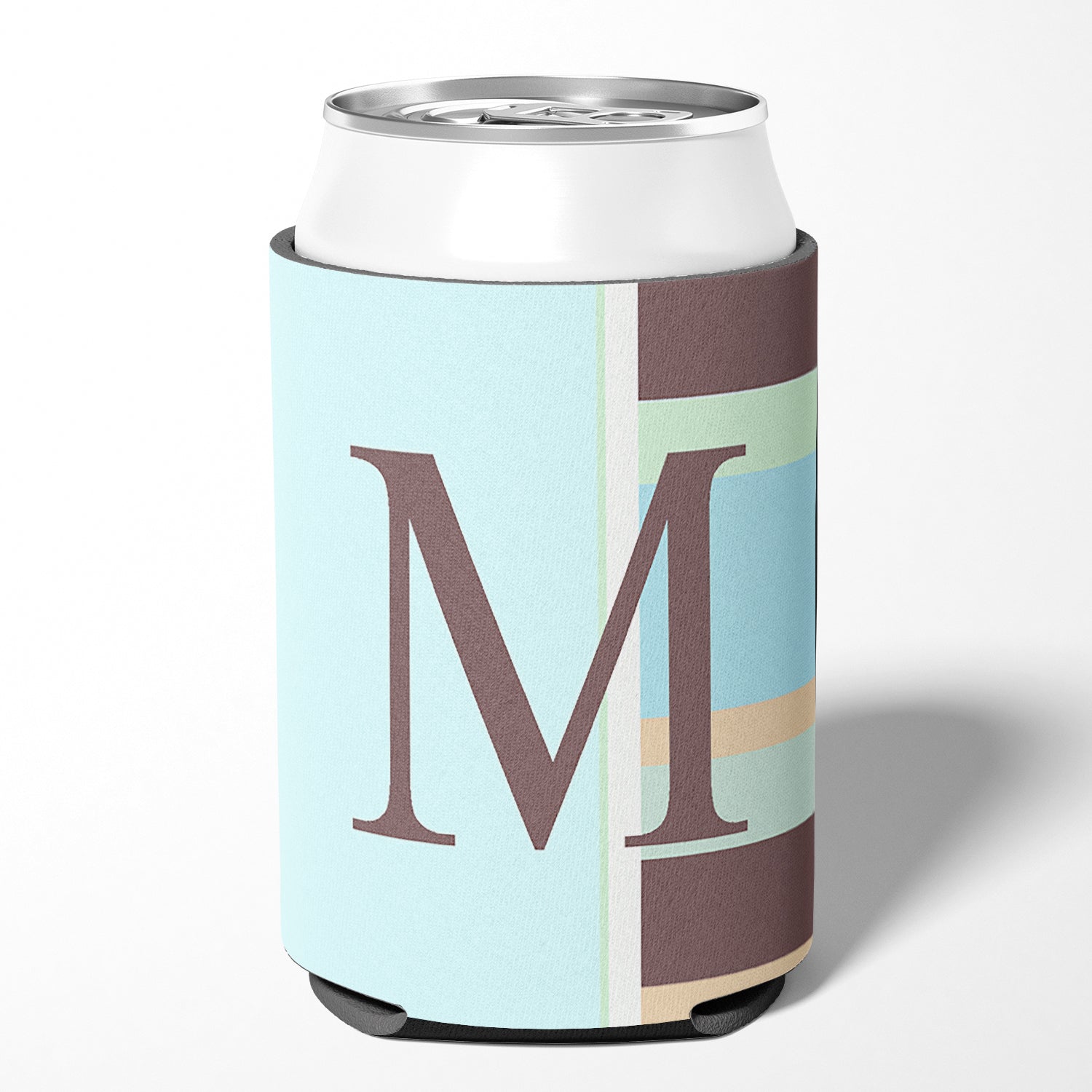 Letter M Initial Monogram - Blue Stripes Can or Bottle Beverage Insulator Hugger.