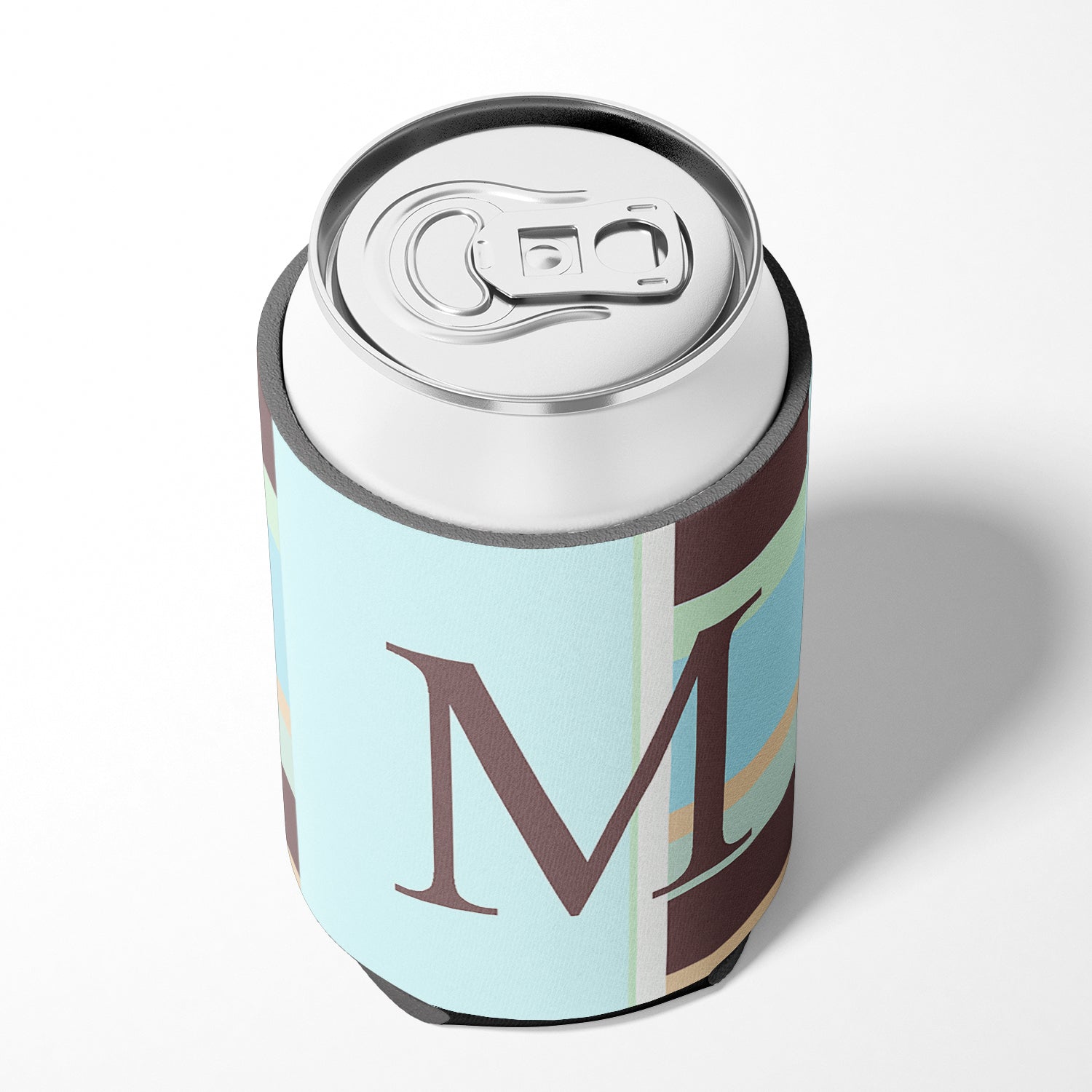 Letter M Initial Monogram - Blue Stripes Can or Bottle Beverage Insulator Hugger.