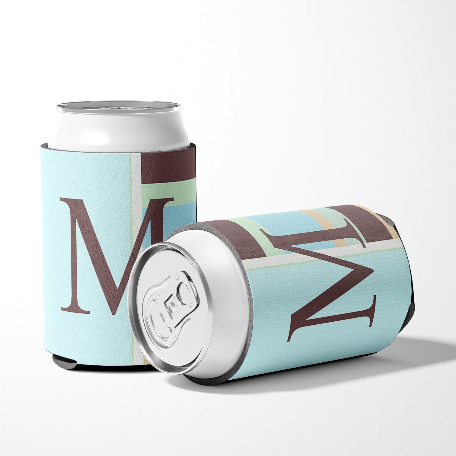Letter M Initial Monogram - Blue Stripes Can or Bottle Beverage Insulator Hugger