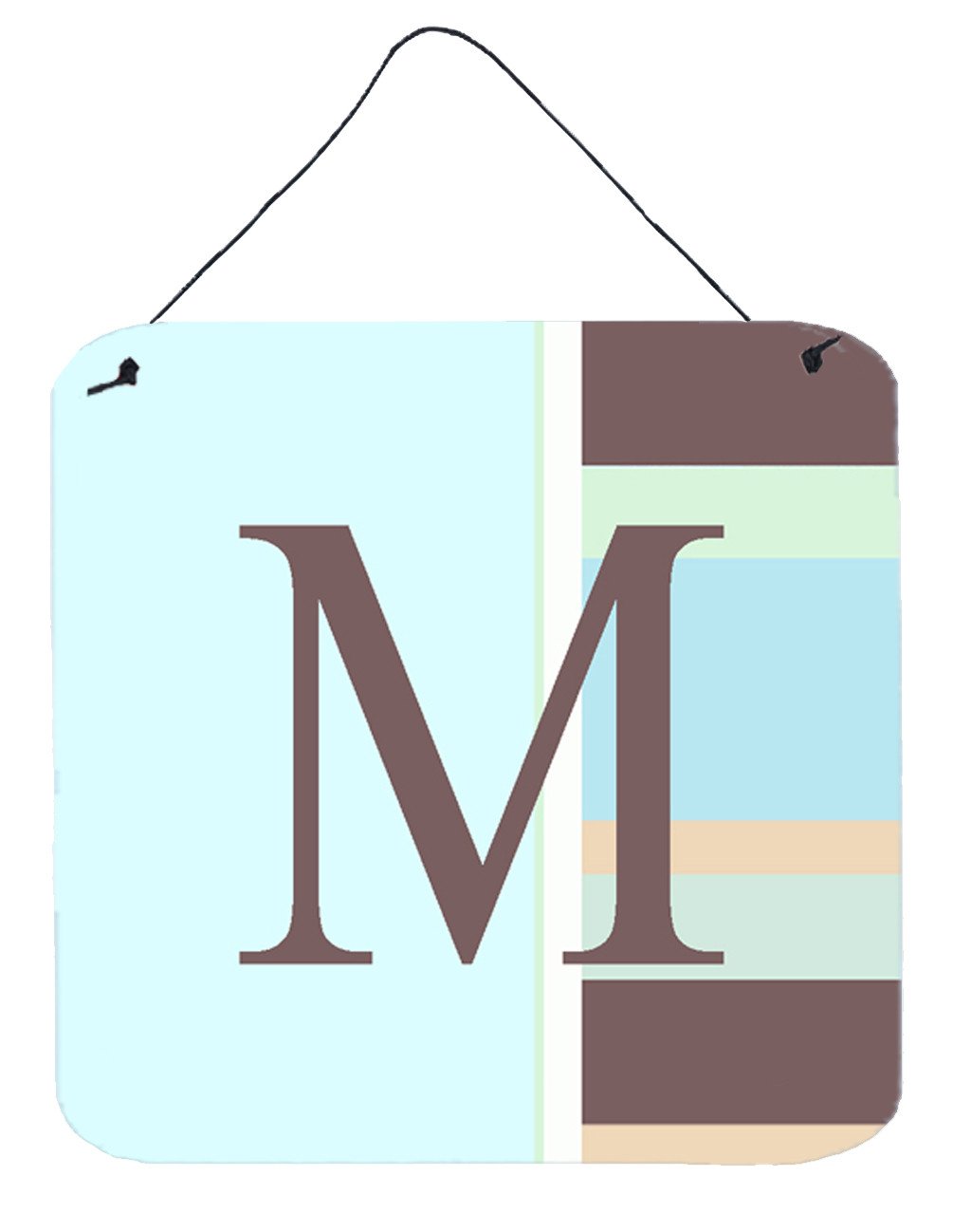 Letter M Initial Monogram - Blue Stripes Wall or Door Hanging Prints by Caroline&#39;s Treasures