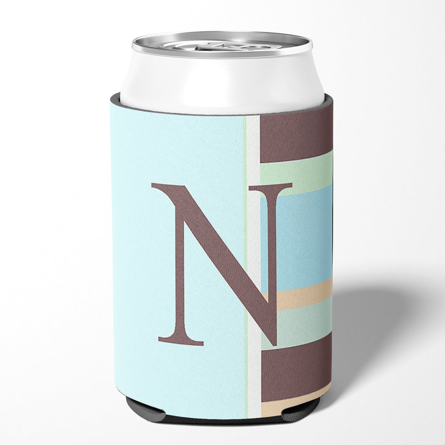 Letter N Initial Monogram - Blue Stripes Can or Bottle Beverage Insulator Hugger.