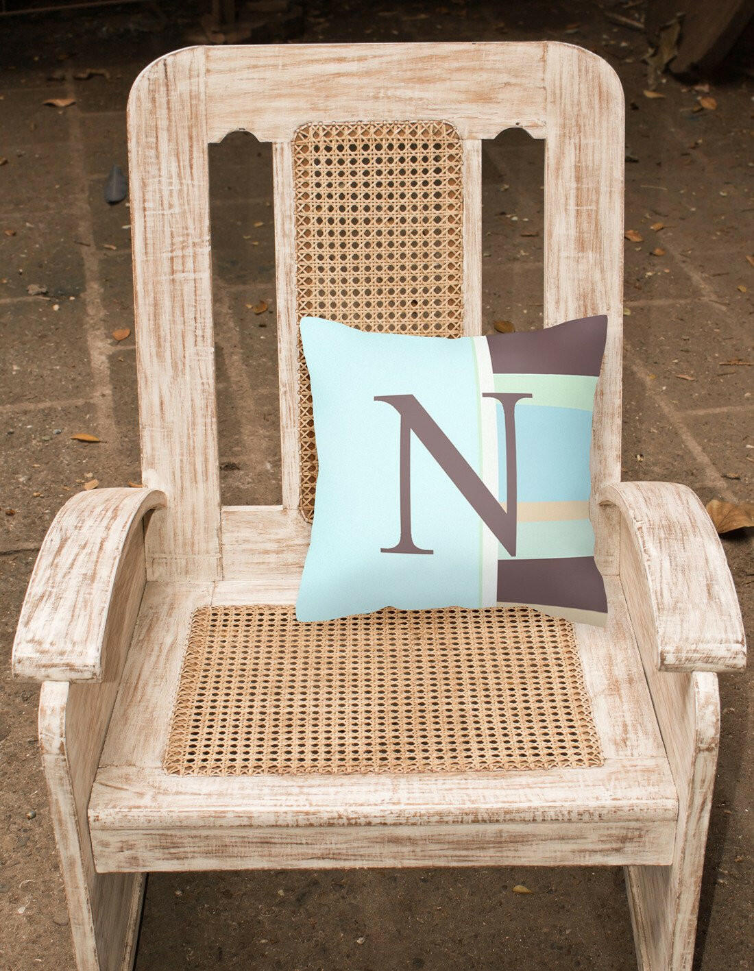 Letter N Initial Monogram - Blue Stripes Decorative   Canvas Fabric Pillow - the-store.com