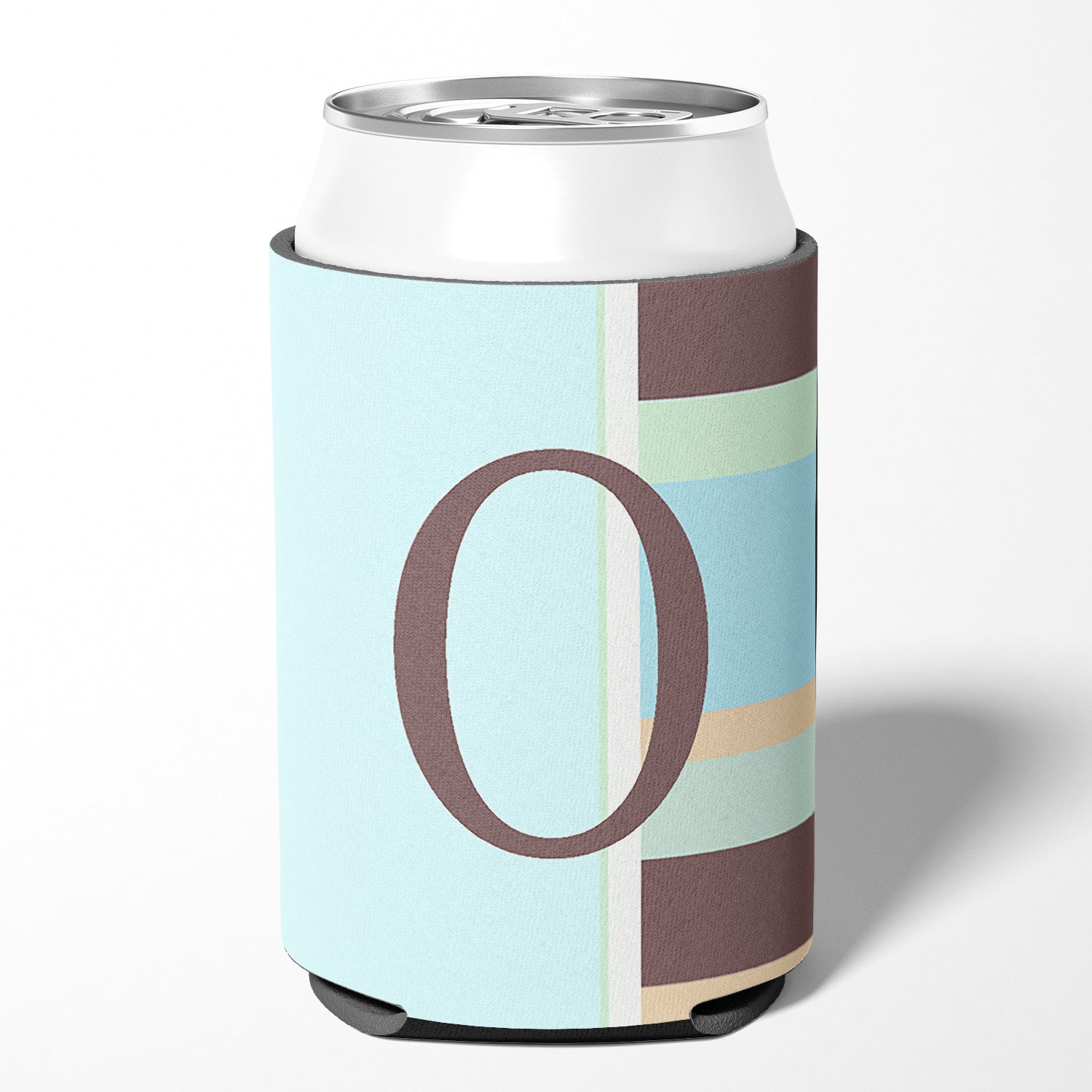 Letter O Initial Monogram - Blue Stripes Can or Bottle Beverage Insulator Hugger.